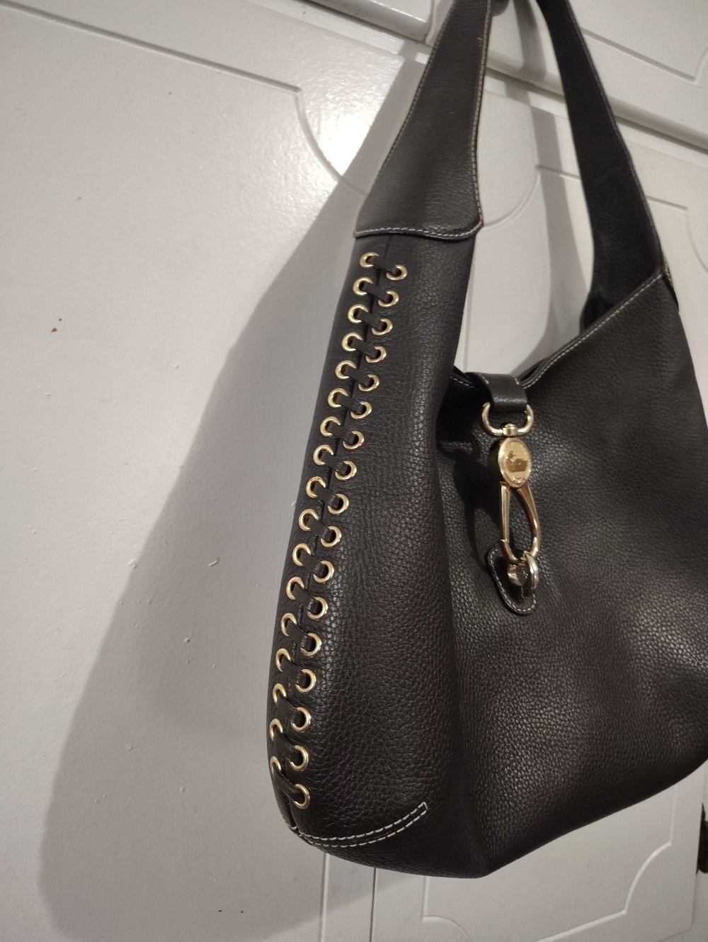 Dooney And Bourke Classic Brown Leather Hobo Bag with Gold Hardware Purse - Picture 2 of 9